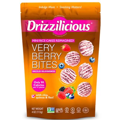 Drizzilicious Mini Flavored Rice Cakes Very Berry - Rice Crisps, Healthy Snack for Adults and Kids, Vegan, Gluten Free Snack, Allergen Free, Only 90 Calories Per 21 Pieces - 4 oz (Pack of 6)
