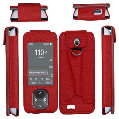 Fitted Leather Case W/Screen Protector & Pocket for Dexcom G7 / G6 Receiver (Retail Packaging Includes Lanyard) (Red)