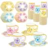 24 Sets Floral Paper Tea Cups and Saucers Disposable Tea Party Supplies Colorful Flower Teacups with Handle and Plates for Hot Cold Drink Wedding Birthday Party Baby Shower view 1