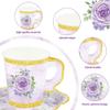 24 Sets Floral Paper Tea Cups and Saucers Disposable Tea Party Supplies Colorful Flower Teacups with Handle and Plates for Hot Cold Drink Wedding Birthday Party Baby Shower view 3