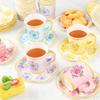 24 Sets Floral Paper Tea Cups and Saucers Disposable Tea Party Supplies Colorful Flower Teacups with Handle and Plates for Hot Cold Drink Wedding Birthday Party Baby Shower view 4
