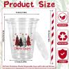 JarThenaAMCS 50Pcs Christmas Plastic Cups with Lids and Straws Red Black Xmas Tree Snowflake Plaid Clear Plastic Cups 12oz Disposable Cups for Christmas Party Supplies view 2