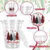 JarThenaAMCS 50Pcs Christmas Plastic Cups with Lids and Straws Red Black Xmas Tree Snowflake Plaid Clear Plastic Cups 12oz Disposable Cups for Christmas Party Supplies view 3