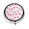 Red Flamingo Pattern Print Round Mini Medicine Storage Box Round Mini Pill Box,Portable Pill Box 3 Compartment view 1