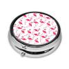 Red Flamingo Pattern Print Round Mini Medicine Storage Box Round Mini Pill Box,Portable Pill Box 3 Compartment view 2