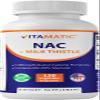 Vitamatic NAC Supplement N-Acetyl-L-Cysteine (NAC) with Milk Thistle 50:1 Extract - Supports Immune, Respiratory, Liver Health, 1200 mg per Serving, 120 Veg Capsules view 1
