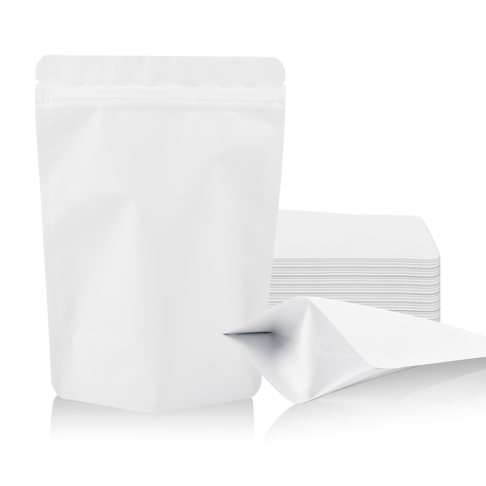 100 Pack Stand up Bags, Resealable Bags, Smell Proof Bags for Sealing Storage, Scratch Resistant Hand Storage Bags. (White, 5.98.6 inch)