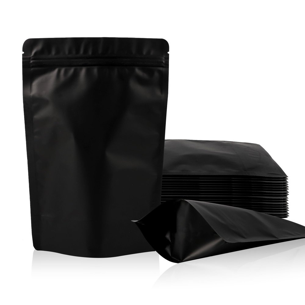 100 Pack Stand up Bags, Resealable Bags, Smell Proof Bags for Sealing Storage, Scratch Resistant Hand Storage Bags. (Black, 4.77.9 inch)