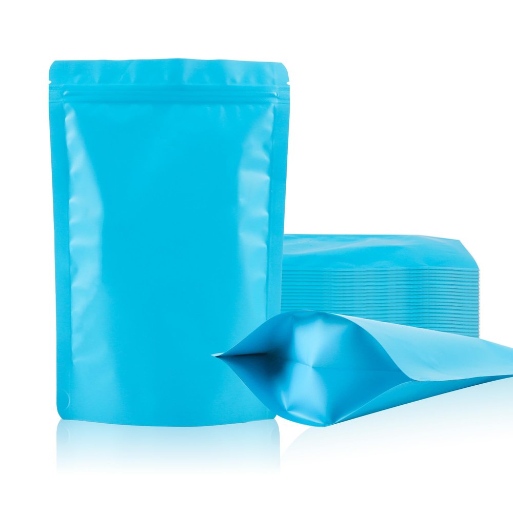 100 Pack Stand up Bags, Resealable Bags, Smell Proof Bags for Sealing Storage, Scratch Resistant Hand Storage Bags. (Blue, 5.98.6 inch)