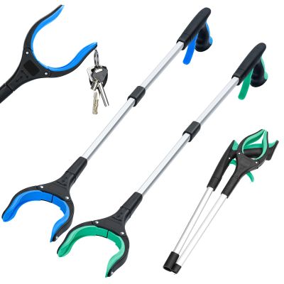 2-Pack Grabber Reacher Tool,32 Inch Extra Long Foldable Pick Up Stick with Strong Grip Magnetic,360Rotating Anti-Slip Jaw,Trash Claw Grabber Tool,Trash Picker Tool for Outdoor & Indoor (Blue&Green)