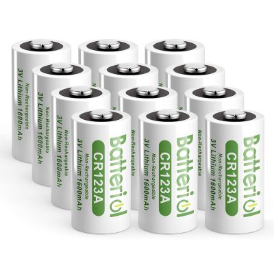 Batteriol CR123A Lithium Batteries 3V, 123 Batteries Lithium 3 Volt, CR17345 High Capacity for Flashlights and Security Devices, Non-Rechargeable (CR123A 12P)