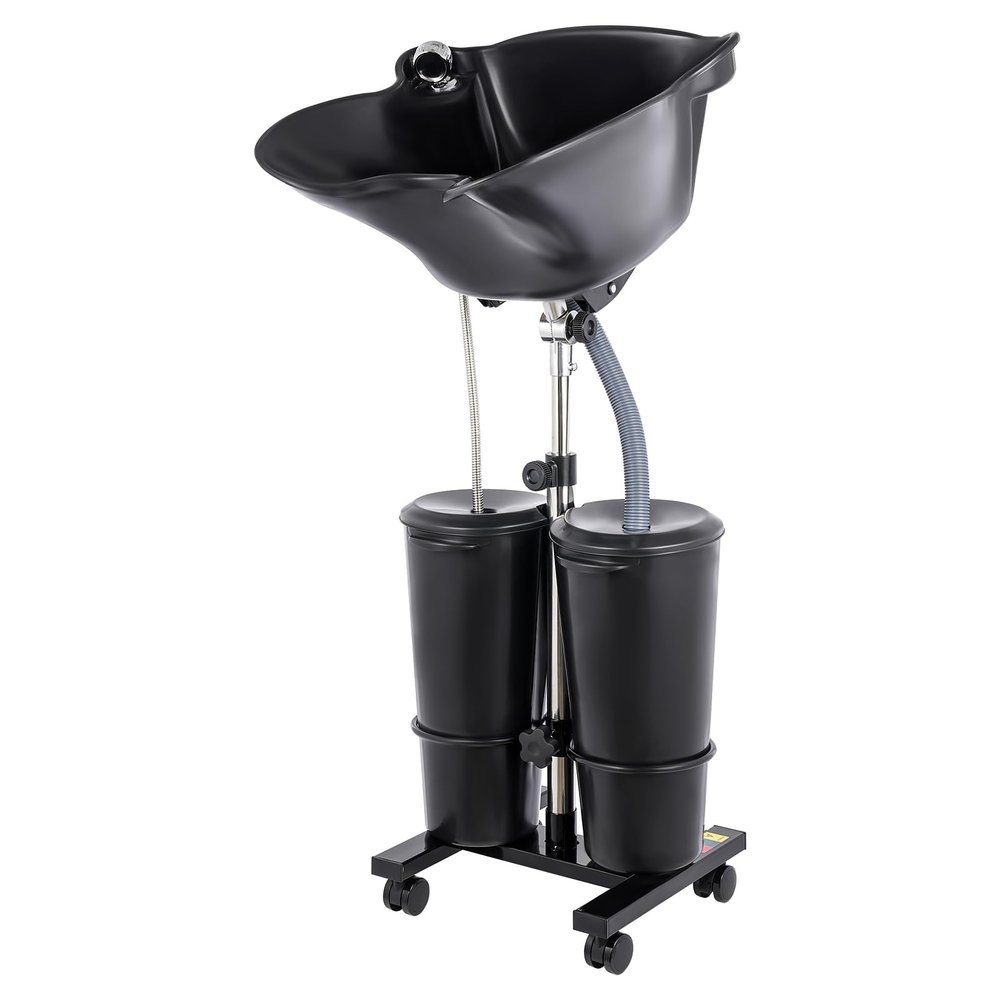 Portable Shampoo Sink, Dual 2.64 Gal Buckets, Electric Pump, Rolling Base