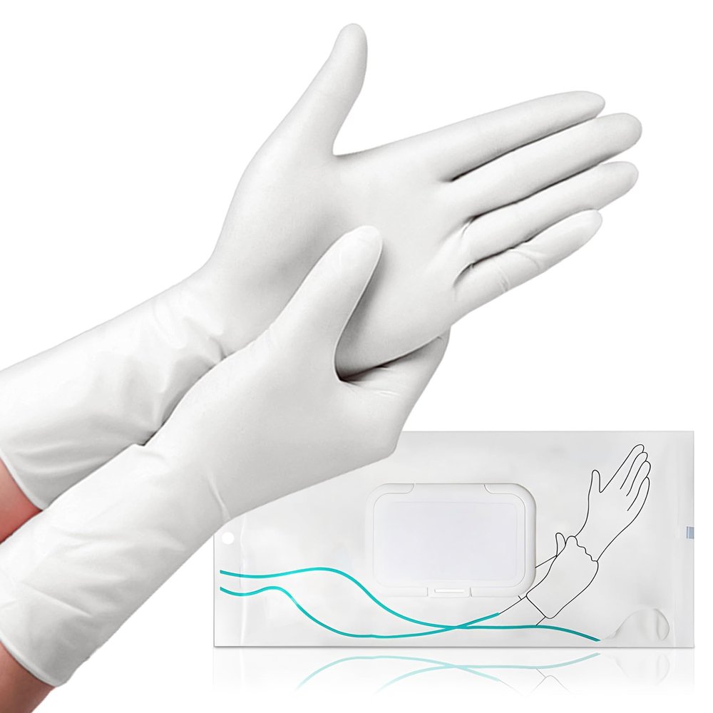 30pcs Disposable Nitrile Cleaning Gloves BPA Free Dishwashing Household for Kitchen, Bathroom, Gardening, Working, Pet Care (White, M)