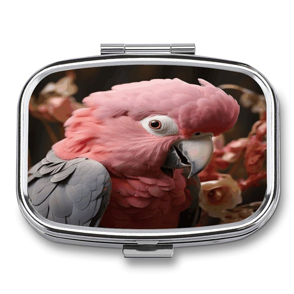 Travel Pill Box Grey Rose-Breasted Cockatoo Printed Rectangle Medicine Box 2 Compartment Medicine Box for Pocket & Purse - Portable Vitamin Medicationbox, Unique Travel Gift