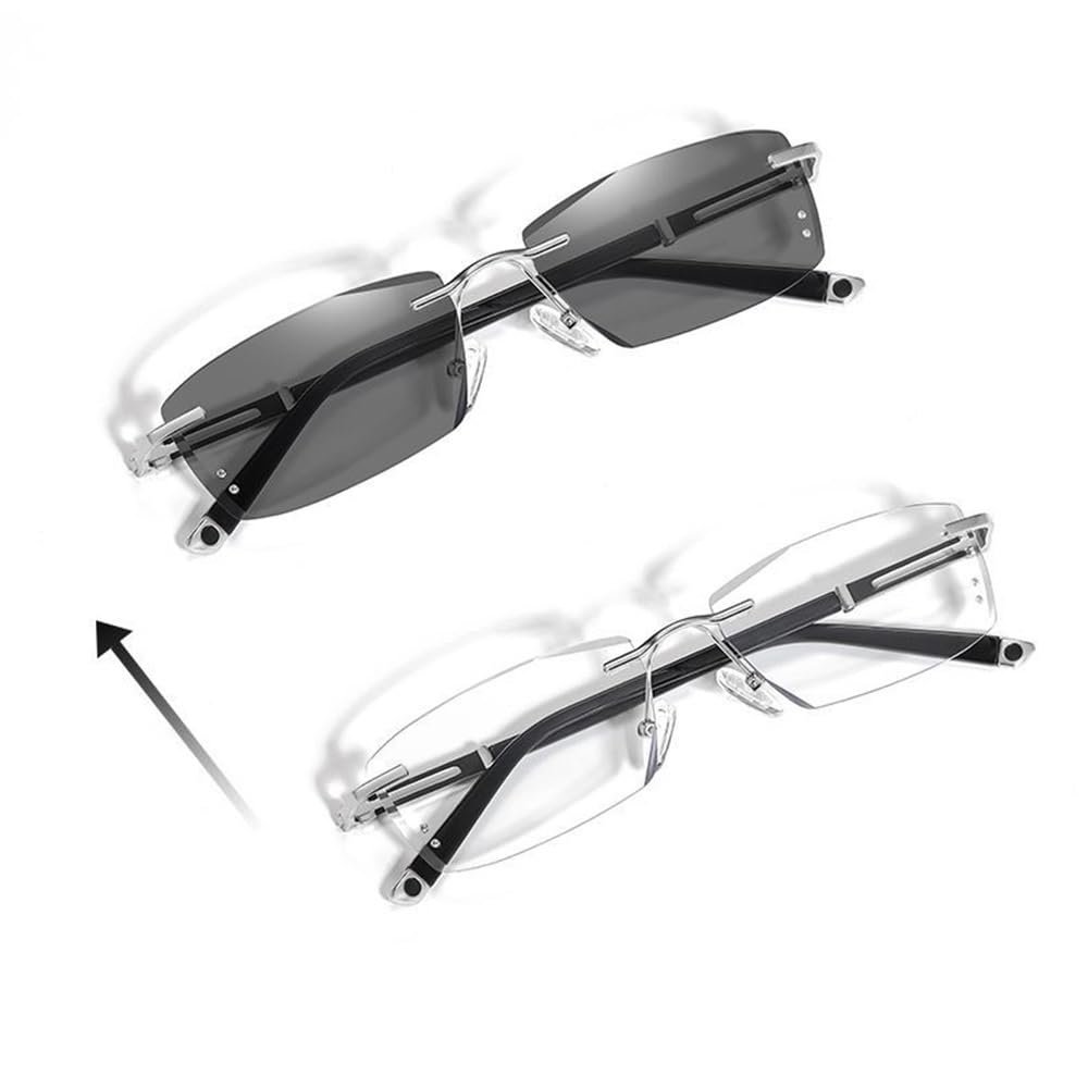 GSKDZG Rimless Reading Glasses Photochromic Sunglasses For Men Computer Readers +2.0 +2.5 Lightweight Comfortable(+2.5)