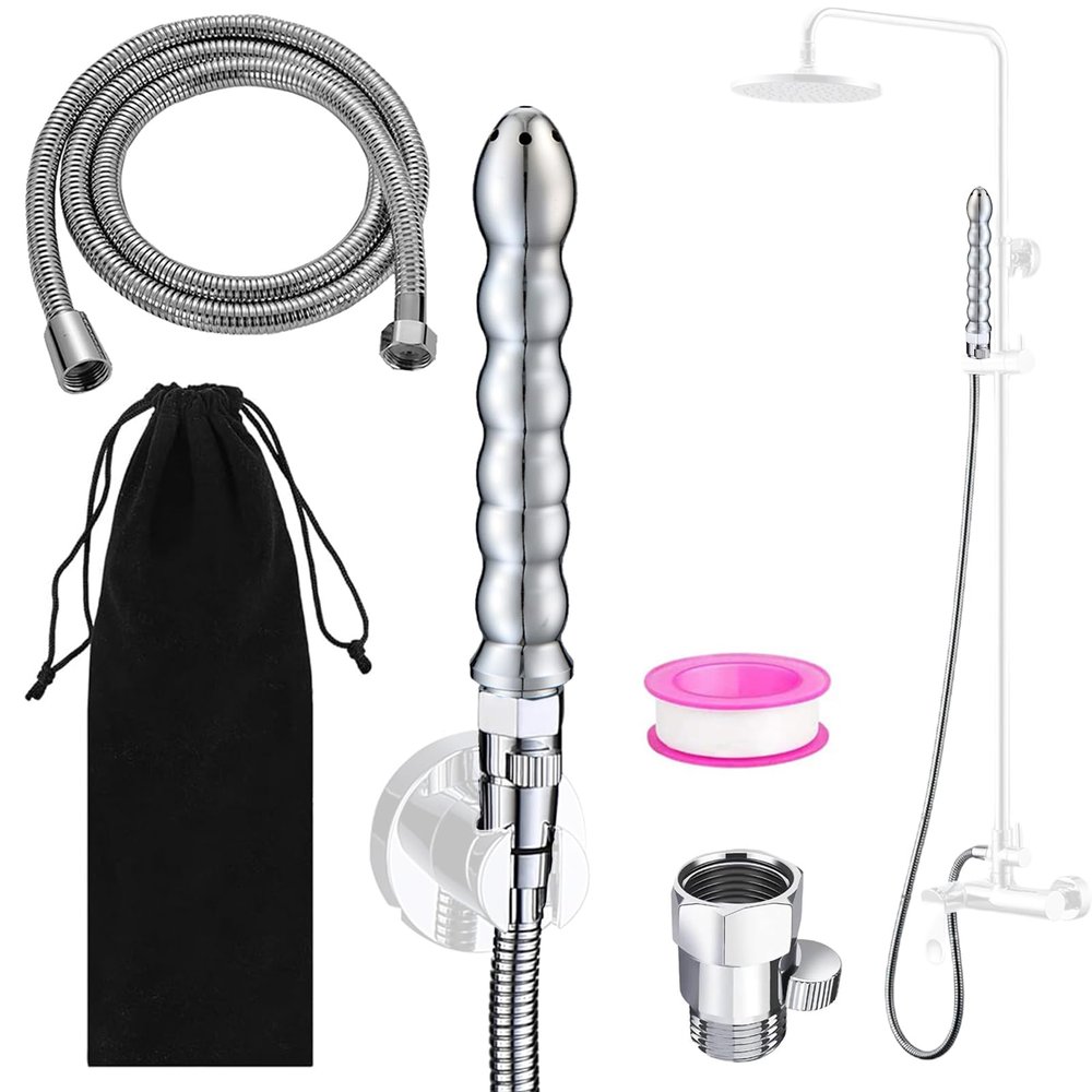 ABSOK Shower Douche Kit, 7 Holes Deep Shower Douche Cleaning System - Regulator & 59in Hose, Silver