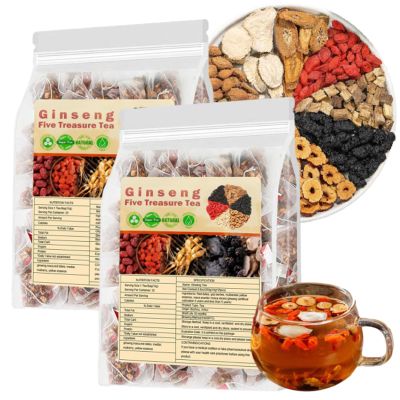 Ginseng Five Treasure Tea - Kidney Tea Wubao Tea, Ginseng Kidney Tea Formula Five Treasure Red Date Natural Chinese Herbal Tea, te de rion Saludable Organica (2Pack(50Bags))