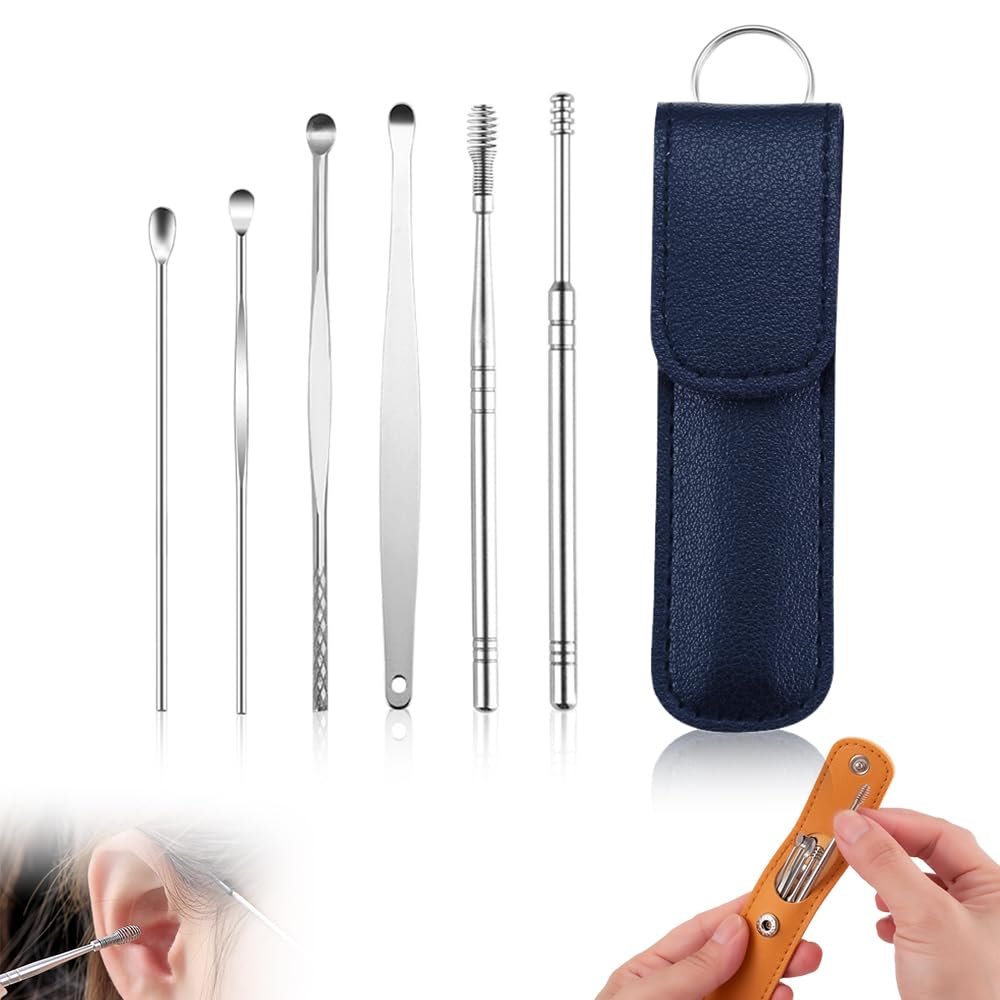 Ear Cleaner for The Whole Family,2024 Upgraded Ear Cleaning Kit Earwax Cleaner Tool Set,Portable Ear Cleaner Earwax Removal Tools with Pu Leather Case for Home Traveling (B)