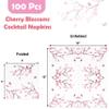 100 Pcs Floral Cherry Blossoms Cocktail Beverage Napkins Pink Cherries Blossom Flowers Disposable Paper Dessert Napkin Spring Birthday Party Supplies view 2