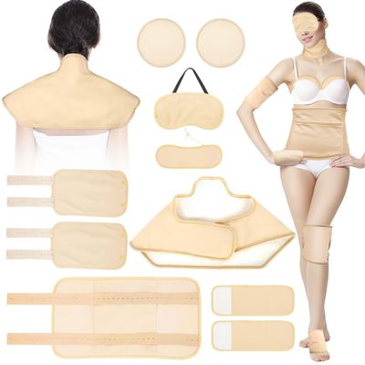 10Pcs Castor Oil Pack Wrap Organic Cotton, Castor Oil Packs Kit for Entire Body, Castor Oil Eye Pack, Castor Oil Pads for Shoulder Neck Waist Knee Feet Machine Washable