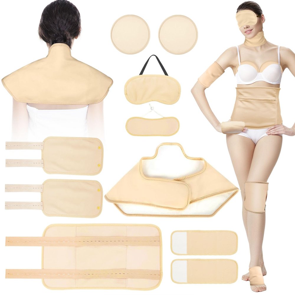 10Pcs Castor Oil Pack Wrap Organic Cotton, Castor Oil Packs Kit for Entire Body, Castor Oil Eye Pack, Castor Oil Pads for Shoulder Neck Waist Knee Feet Machine Washable