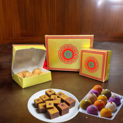 LOVENSPIRE Mandala Sweet Boxes for Indian Sweets Empty Mithai Box for Ladoo, Candy, Cookies Wedding, Pooja, Return Gift Packaging 500 Grams Box 10Pcs