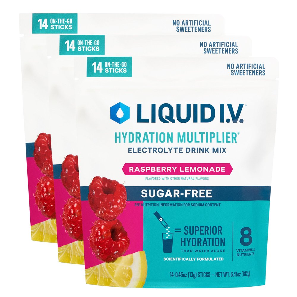 Liquid I.V. Hydration Multiplier Sugar-Free - Raspberry Lemonade | Electrolyte Powder Drink Mix | 3 Pack (42 Servings)