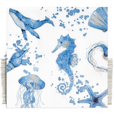 100 Pcs Under the Sea Cocktail Beverage Napkins Ocean Coastal Disposable Paper Dessert Napkin for Summer Spring Birthday Party Supplies