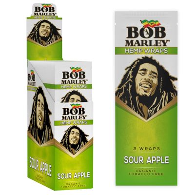 Bob Marley Wraps - Sour Apple Flavor - Full Box of 25 Pouches (2 Wraps Per Pouch)