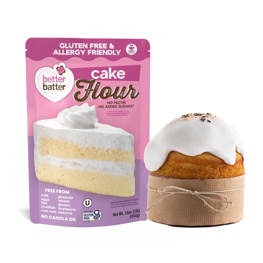Better Batter Gluten-Free Cake Flour 1LB  Certified GF, Top 9 Allergen-Free, Vegan & Kosher Baking Mix  Premium Blend for Cakes, Quick Breads, Pancakes & Waffles  Smooth Texture, Rich Flavor, Safe for All Diets