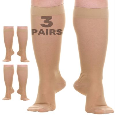 (3 Pairs) Sheer Compression Socks for Women 20-30mmHg - Womens Graduated Knee Highs Support Stockings for Circulation, Swelling, Varicose Veins - Beige, Small - A406