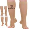 (3 Pairs) Sheer Compression Socks for Women 15-20mmHg Open Toe - Toeless Graduated Knee Highs Support Stockings for Circulation, Swelling, Varicose Veins - Beige, X-Large - A413 view 1