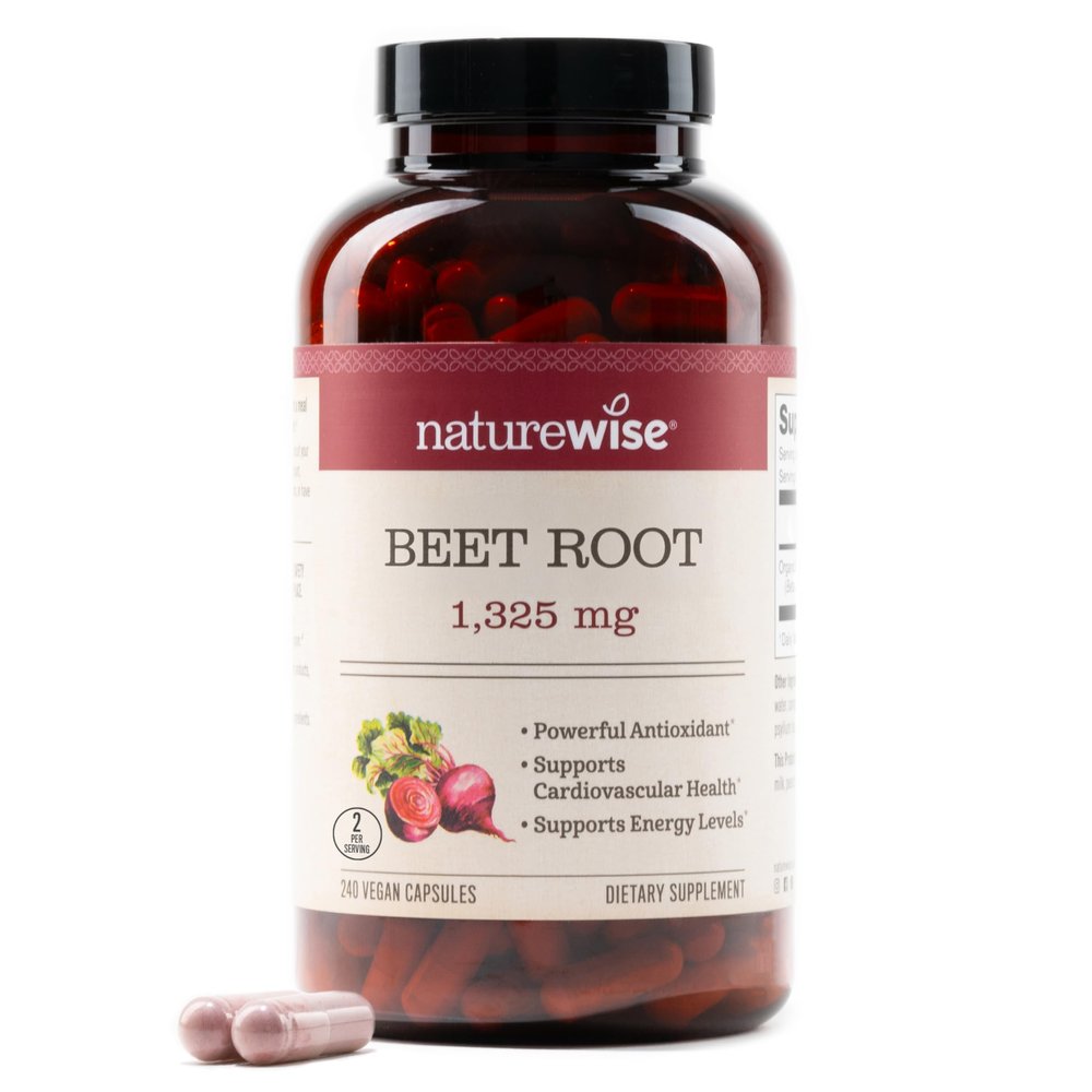 NatureWise Beet Root Capsules 1325mg with Organic Beetroot - Nitric Oxide Booster for Circulation and Heart Health Support - Vegan, Gluten-Free, Non-GMO - 240 Capsules[120 Day Supply]