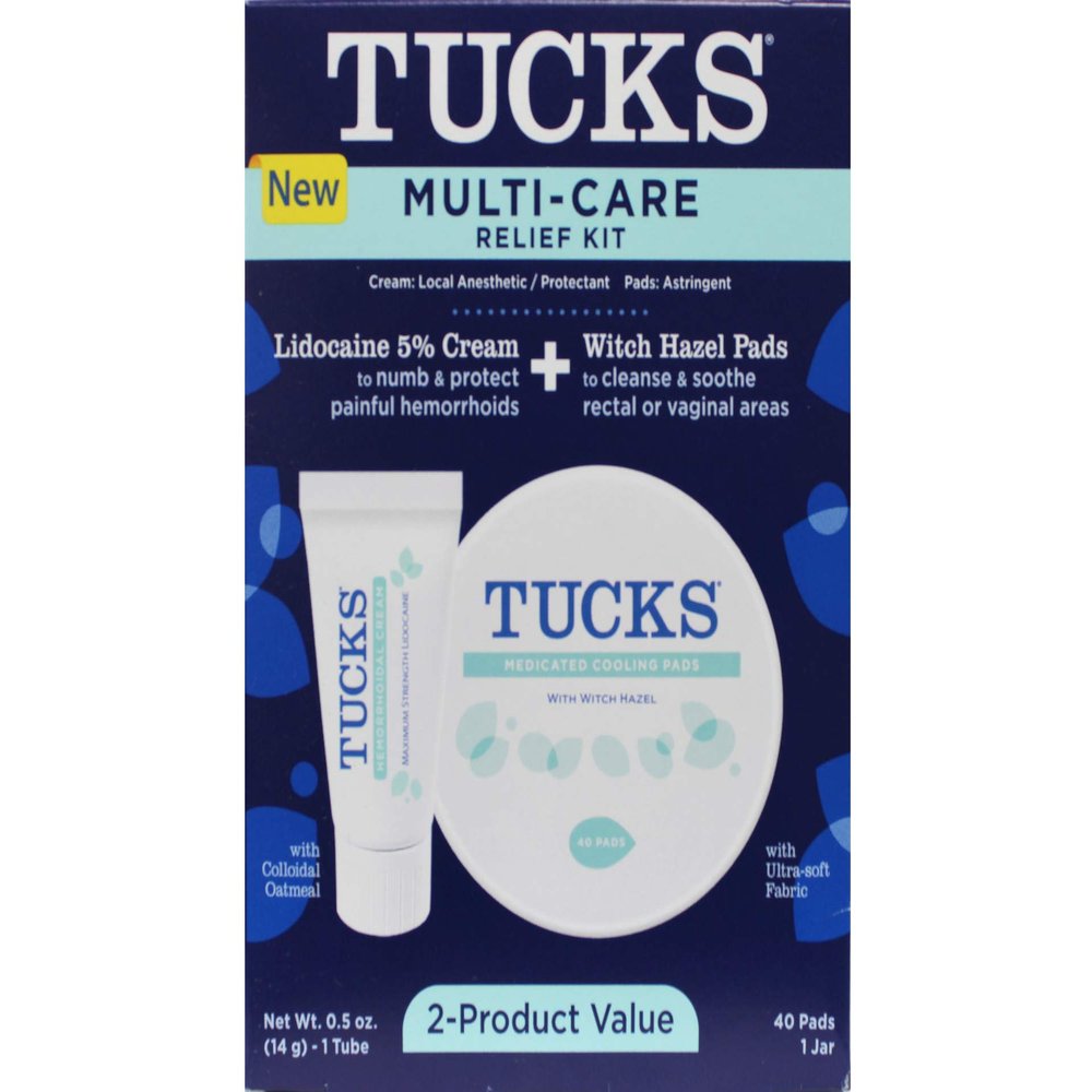 Blistex Tucks Multi-Care Relief Kit, Local Anesthetic Protectant Cream and Witch Hazel Pads, 0.5 oz Tube with 40 Pad Jar (Pack of 3)