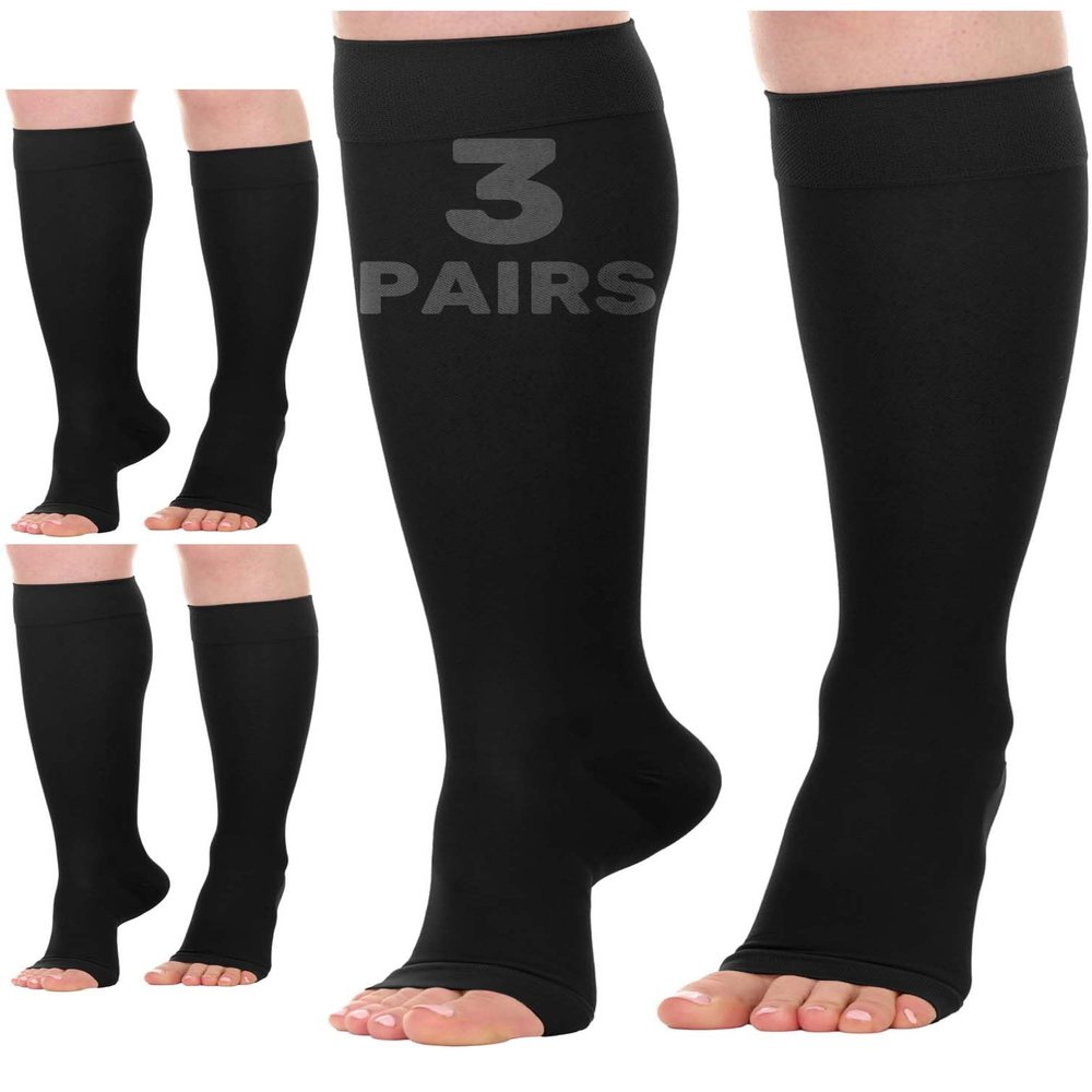 ABSOLUTE SUPPORT 3 Pack Sheer Compression Socks 20-30mmHg, Black, 2X-Large