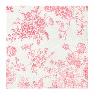 100 Floral Cocktail Napkins Pink and White Toile Paper Napkins 5 Vintage Pink Flower Bouquet Disposable Hand Towels for Bridal Baby Shower Christmas Tea Party Supplies