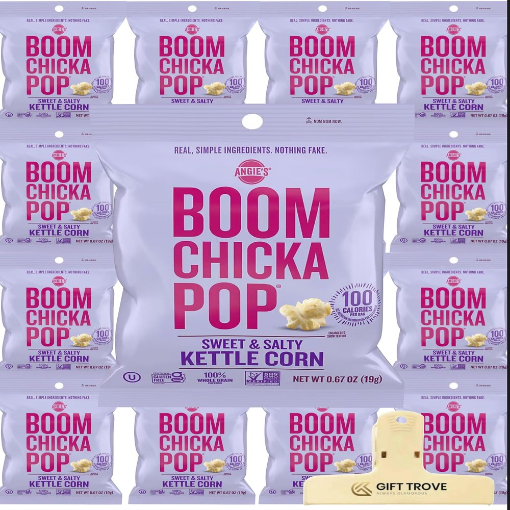 Angie's Boomchickapop Sweet & Salty Kettle Corn Popcorn Individual Bags | 14 ct./0.67 oz. | Comes with Gift Trove Card and Bag Clip (0.67 oz | Pack of 14)