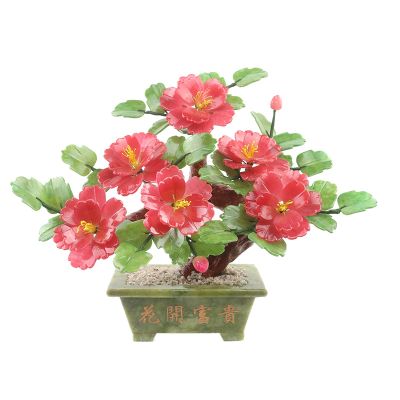 YXIANG56Q Fake Plants Tabletop Bonsai Peony Crafts Bonsai Jade Porch Bonsai Ornaments for Home Office Table Decor Chinese Feng Shui Decoration Bonsai Tree