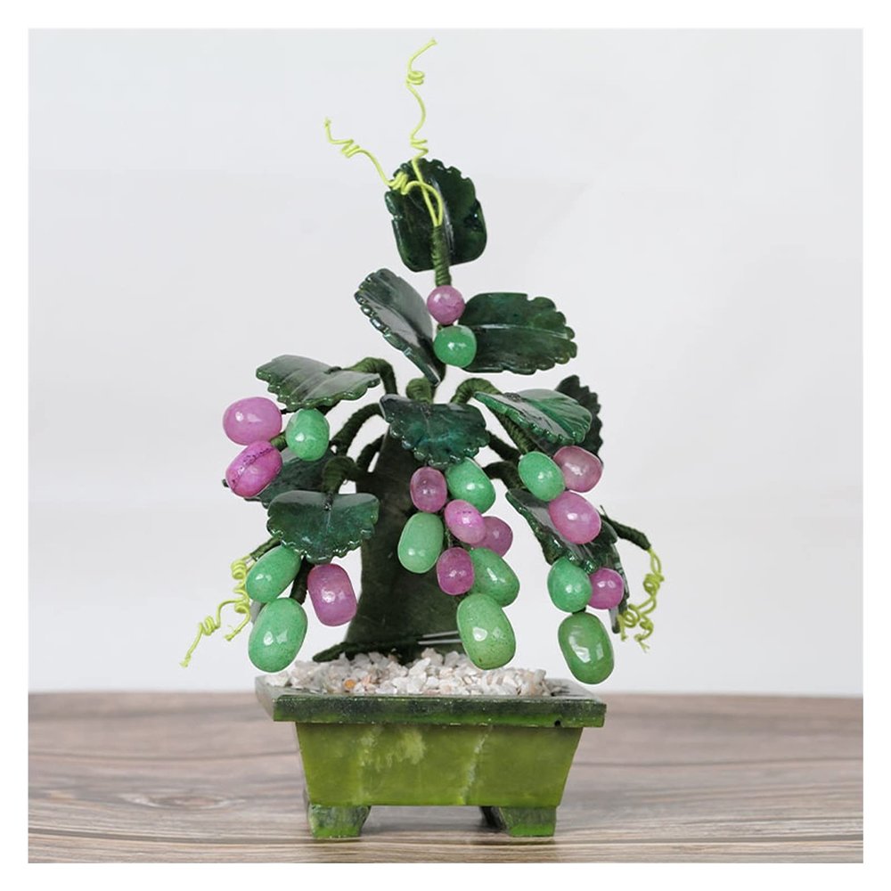 YXIANG56Q Fake Plants Tabletop Bonsai Tree Craftsman Jade Grape Bonsai Creative High-end Ornaments Jade Carving Bonsai for Home Office Table Decor Bonsai Tree, yuqing2022