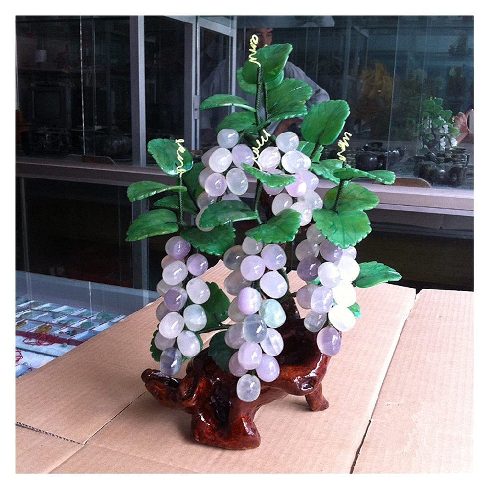YXIANG56Q Fake Plants Artificial Bonsai Natural Amethyst Jade Grape Bonsai for Home Indoor Decoration Entrance Wine Cabinet Jade Carving Decoration Bonsai Tree