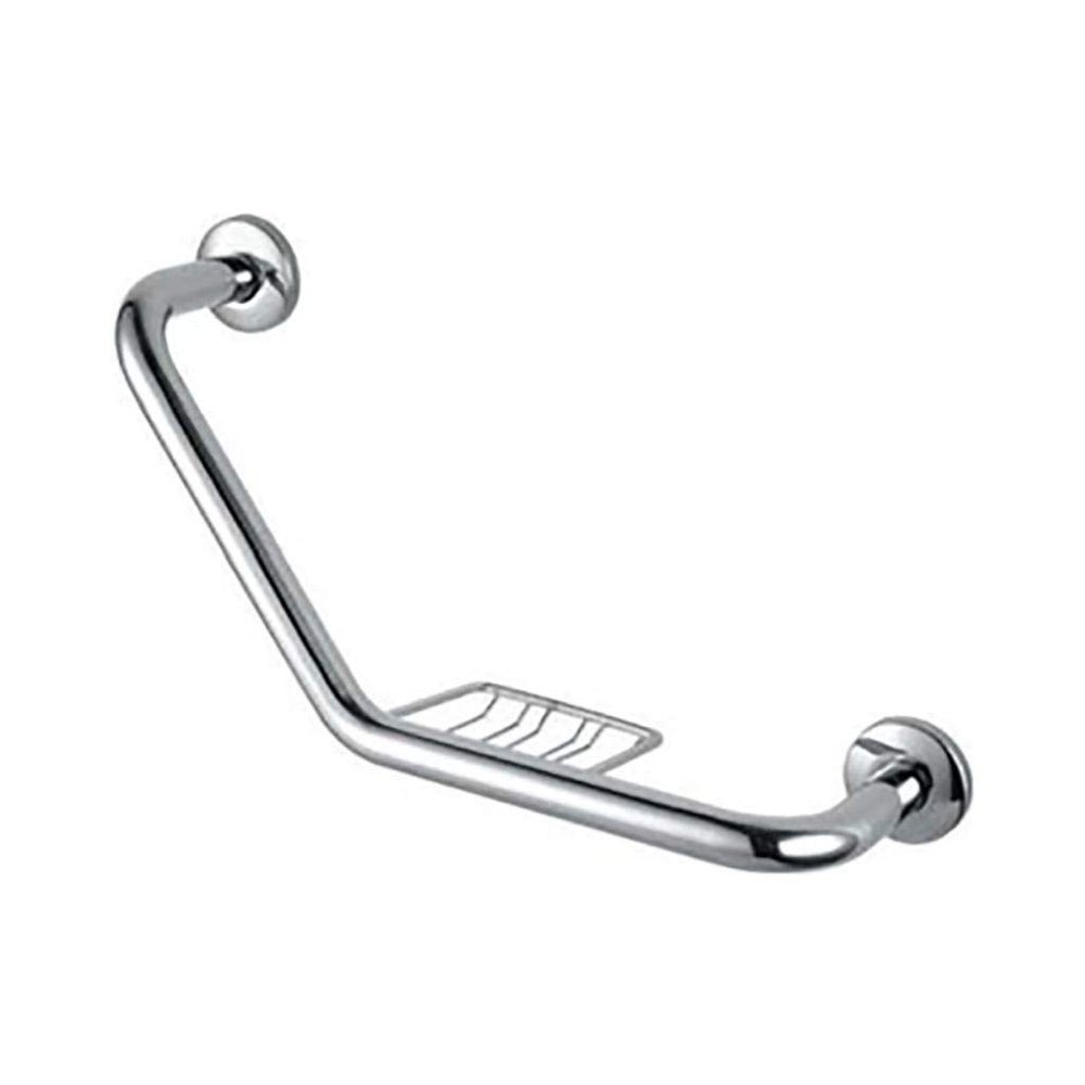 BKBXRSYR Grab Bars Bathroom Safety Grab Bar, Grab Bar Wall-Mounted Bathtub Handrail 135 Degree with Wire Soap Dish Silver Bathroom Handrail Balance Handrail Shower Assist Curved Shower Grab