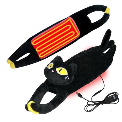 USB Electric Heating Pad for Period Cramps Menstrual Pain Relief Portable Cute Black Cat Plush Stuffed Animals Heating Pillow 5 Heat Levels for Halloween Women Teen Girls Kids Cat Lovers Christmas