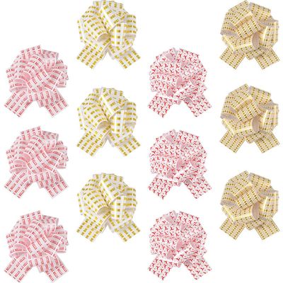 12 Pcs 7 Inch Big Pull Bows for Gift Wrapping Christmas Decorations, Printed with Xmas Tree, Reindeer, Ho Ho Ho, and Jingle Bells Patterns, 011 Christmas Set1