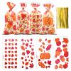 160 Pieces 4 Styles Fall Harvest Cellophane Treat Candy Bags with Twist Ties - Pumpkin and Leaf Designs Clear Goodie Bags for Kids, Thanksgiving Day Party Favors, and Autumn Snack Decorations view 1