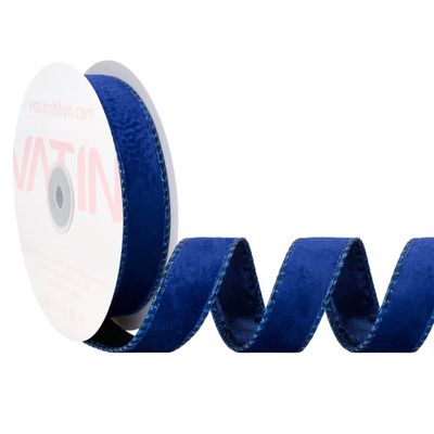 VATIN Blue Velvet Wired Ribbon 1" Metallic Blue Velvet Christmas Ribbon for Floral Arrangements Wrapping Gifts Stylish Decor Creation -Continuous 5 Yards