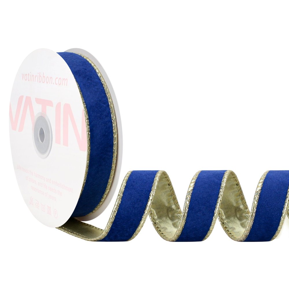 VATIN Royal Blue Velvet Wired Ribbon 1" Metallic Royal Blue Velvet Christmas Ribbon for Floral Arrangements Wrapping Gifts Stylish Decor Creation -Continuous 10 Yards