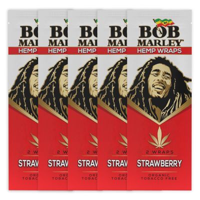 Bob Marley Wraps - Strawberry Flavor - Pack of 5 Pouches (2 Wraps Per Pouch)