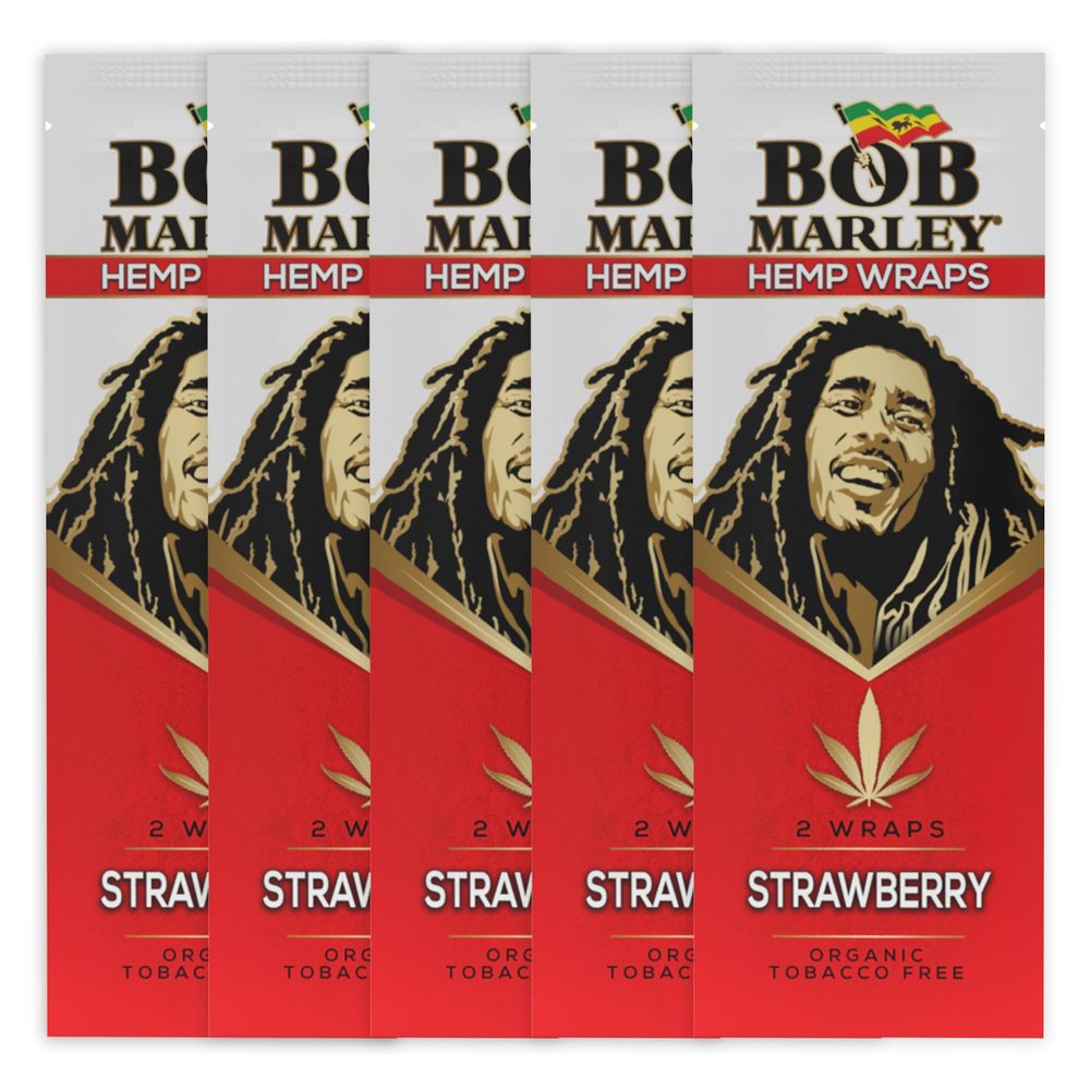 Bob Marley Wraps - Strawberry Flavor - Pack of 5 Pouches (2 Wraps Per Pouch)