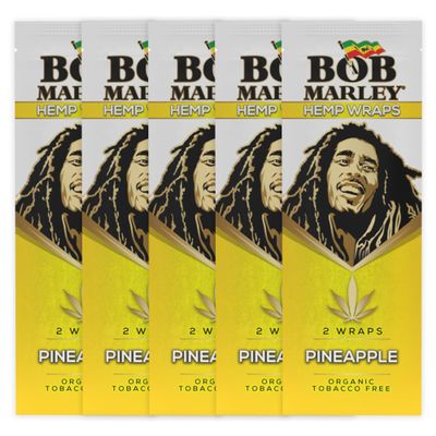 Bob Marley Wraps - Pineapple Flavor - Pack of 5 Pouches (2 Wraps Per Pouch)