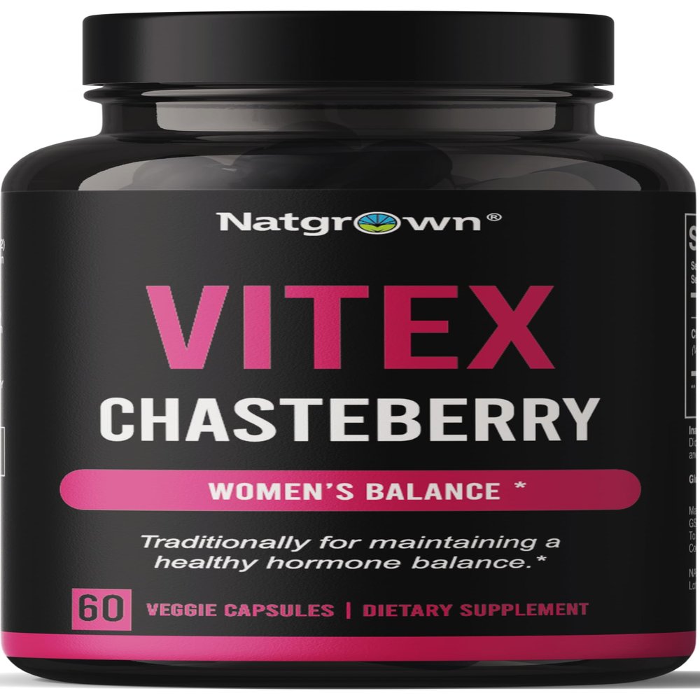 Natgrown Vitex Chasteberry Supplement for Women 1,000 mg - Agnus Castus Chaste Tree Vitex Berry Fruit Extract Capsules - 60 Ct
